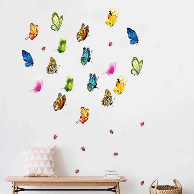3D настенная художественная Цветная Бабочка Божья коровка виниловая Фотография