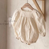 2022 spring korean french square neck bubble sleeve romper infant jumpsuit childrens clothes baby girls khaki