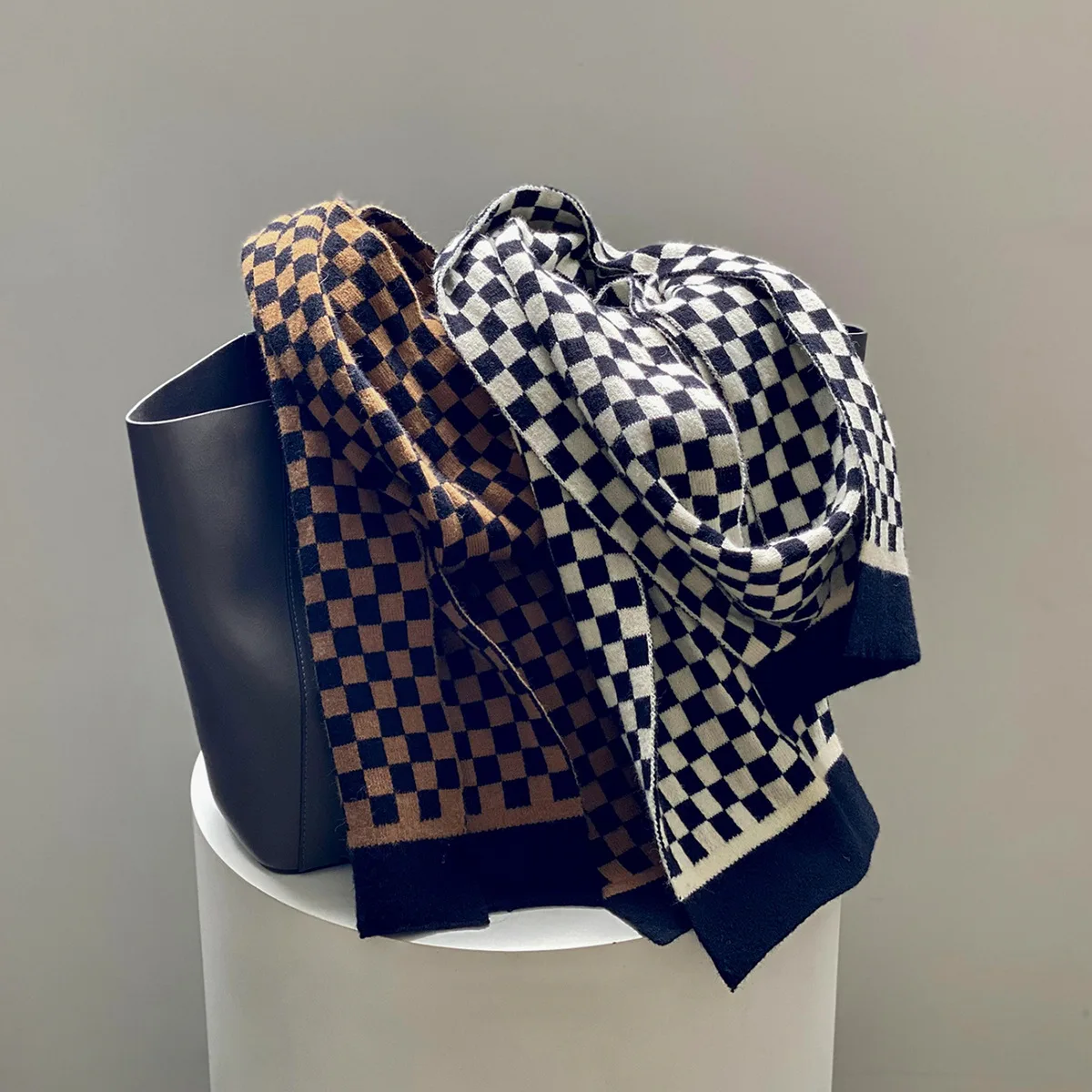 

2022 Winter Warm Cashmere Scarves Women Elastic Knitted Plaid Scarf Female Thicken Scarves Warm