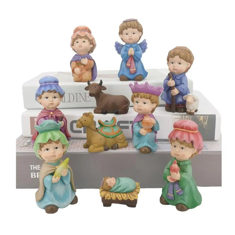 

Nativity Sets For Christmas Indoor Resin Christmas Nativity Figurines 10pcs Nativity Miniatures Statue Ornament Hand-painted