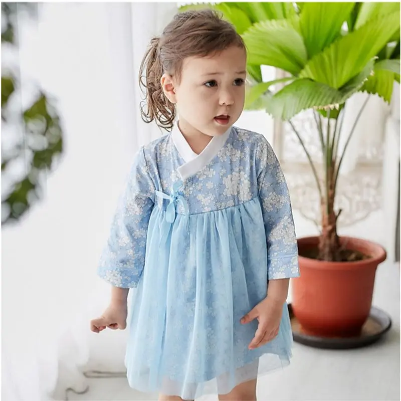 

2022 Kids Baby Girls Korean Traditional Formal Floral Dress Hanbok Stage Performance Party Wedding Dresses Asian Clothes gifts