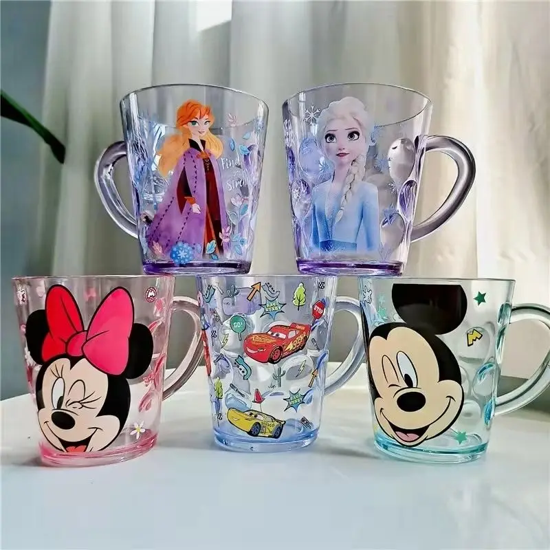 Original Disney Kids Cups Cartoon Mickey Minnie Frozen Elsa Mugs Cup Drink Water Straw Princess Series Milk Mug Baby