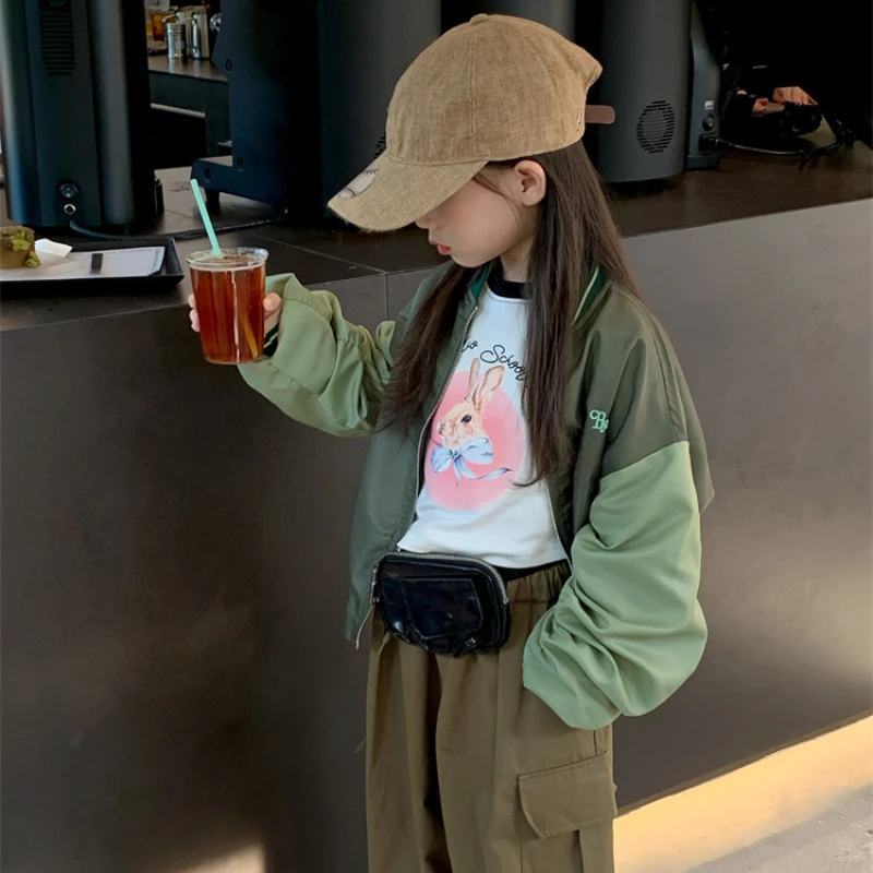 

Осеннее крутое пальто для девочек, детское цветное бейсбольное пальто с длинным рукавом, женская новая модная одежда в Корейском стиле