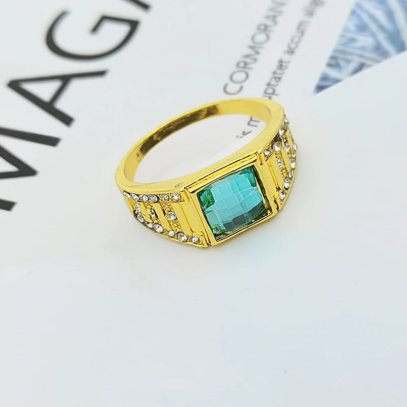 

European and American gold inlaid sapphire ring Copper gold-plated black men's ring luxury jewelry