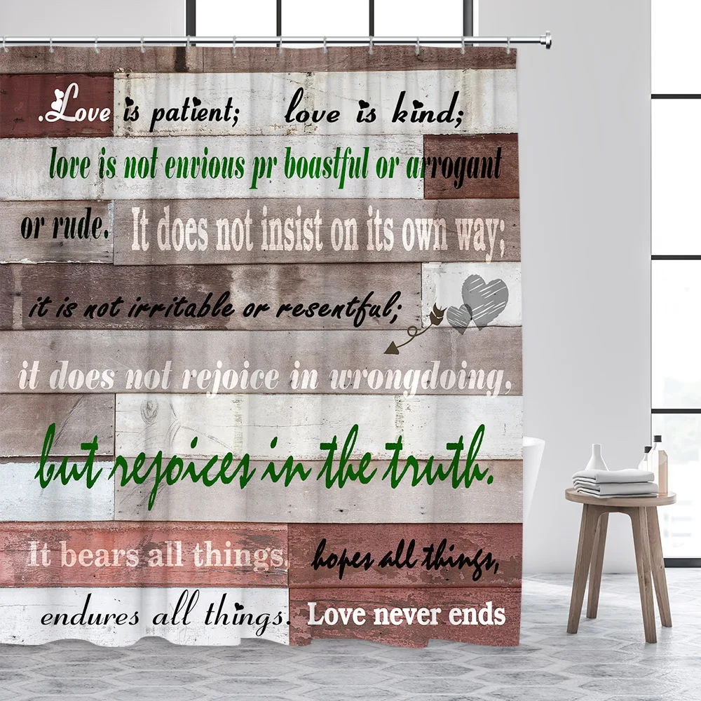 

Inspirational Happiness Quotes Shower Curtain Motivational Courage Phrases Vintage Rustic Wooden Board Bathroom Decor with Hooks