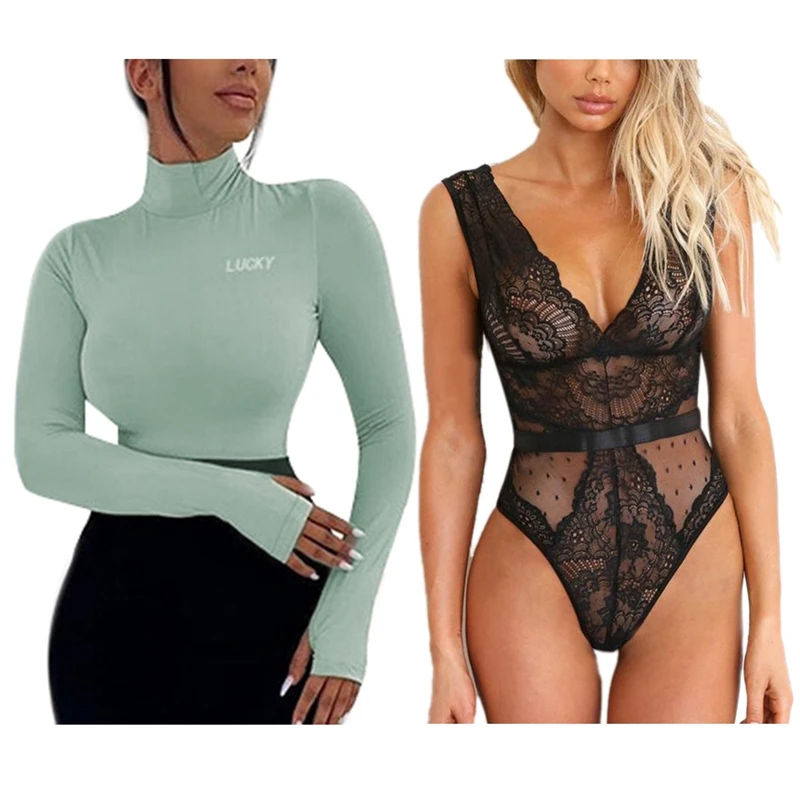 

V-Neck Backless Lace Mesh Bodysuit Women Sleeveless Hollow S & Bodysuit Women High Neck Shirt Slim Jumpsuit Tops Green S