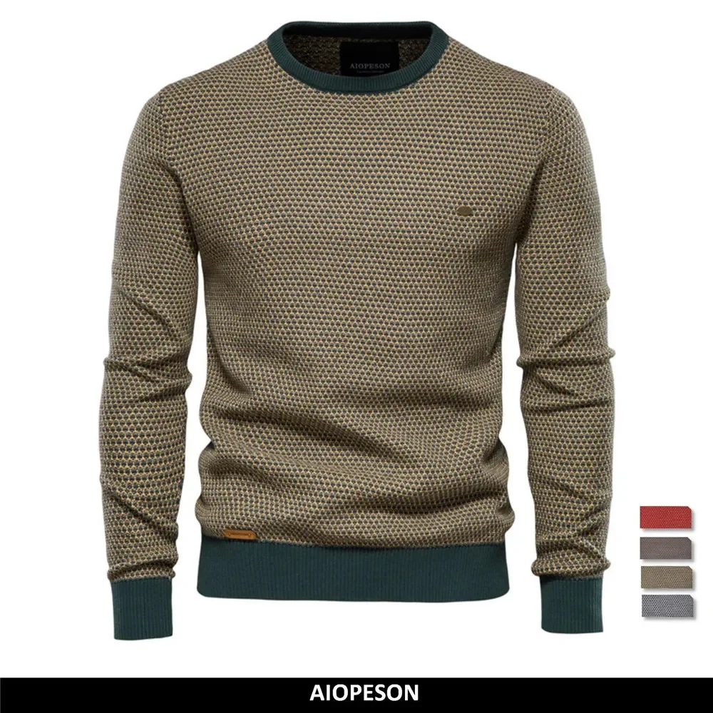 

Cotton Spliced overs Sweater Men Casual Warm O-neck Quality Mens Knitted Sweater Winter Fashion Sweaters for Men