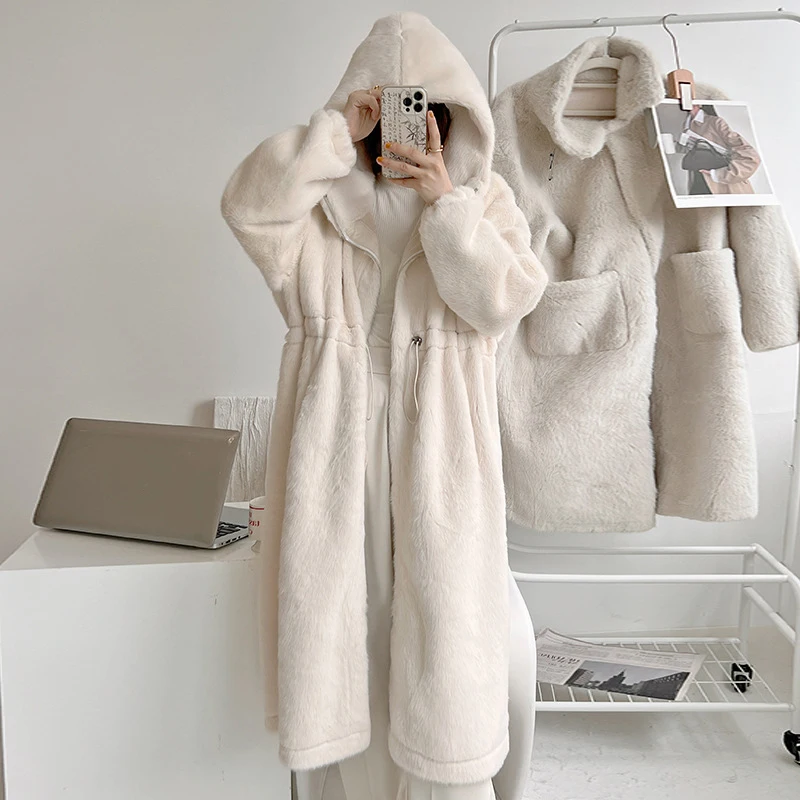 2022 Women Parka Winter Clothes New Mink Fur Faux Fur Coat Thick Warm Long Fur Jacket Hooded Overcoat Plush Coat Winter Coats