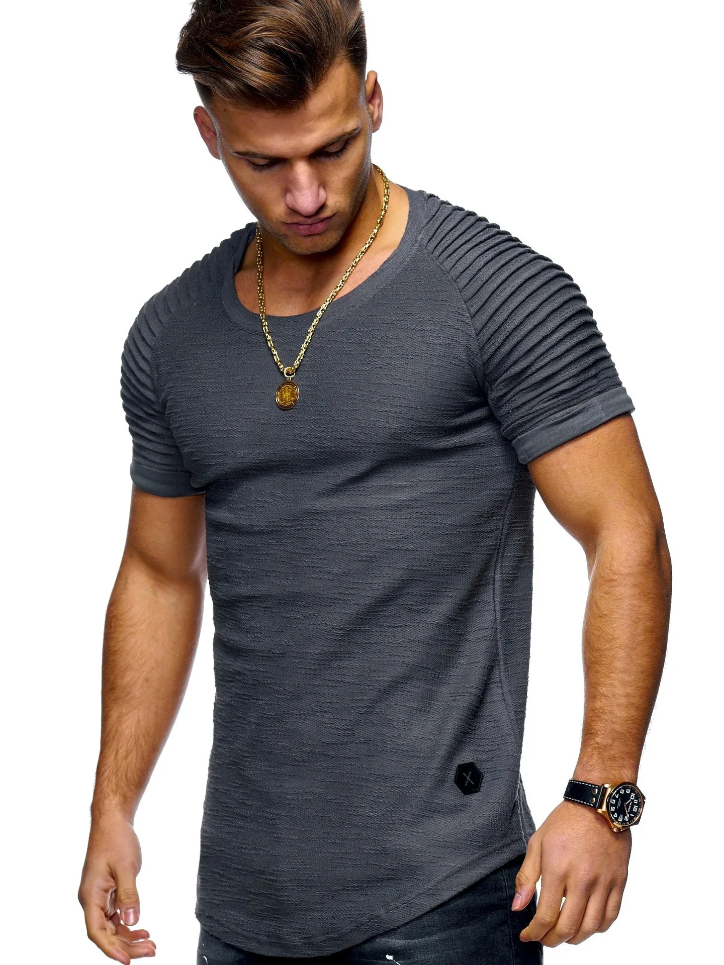 

2793- R- men's t-shirt summer loose five-point sleeve T-shirt