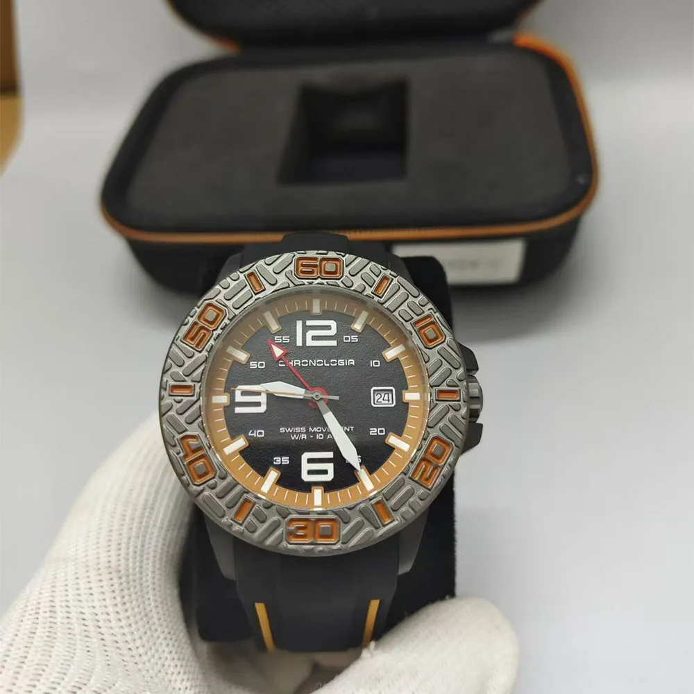 Военные часы мужские 46 мм из углеродного волокна GMT спортивные кварцевые