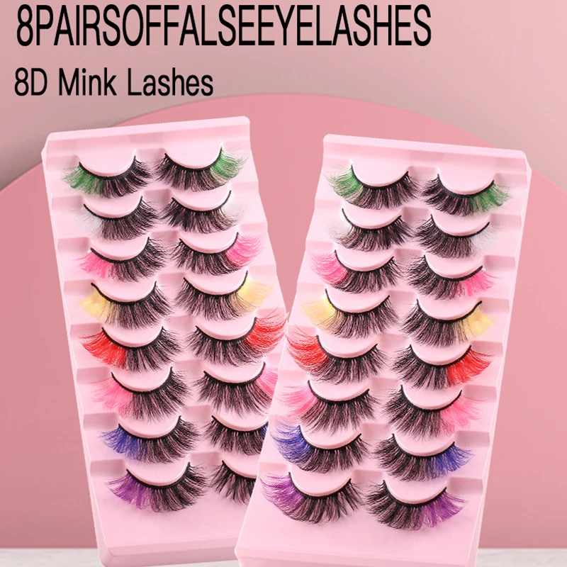

New 7 Pairs Dramatic Colorful 8D Mink Lashes Thick Faux Wispy Long Natural Mink Lashes Pack Reusable Natural False Eyelashes