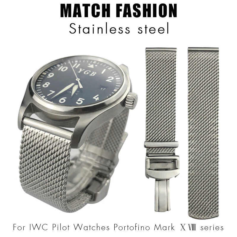 

High Quality Stainless Steel Woven Mesh Watchband 20mm 21mm 22mm Fit for IWC Le Petit Prince Mark 18 Portofino Solid Watch Strap