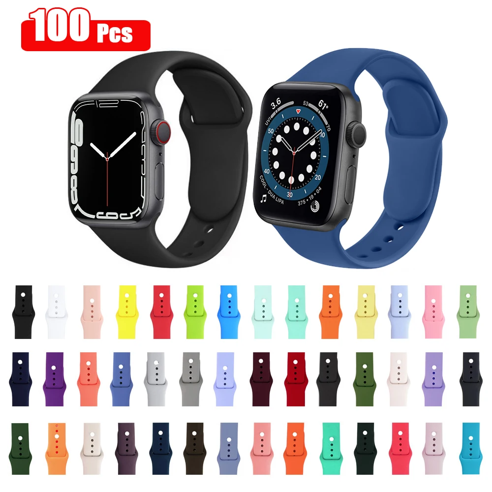 100pcs Silicone Strap For Apple Watch 41mm 45mm 38mm 42mm 40mm 44mm Band Watchband Bracelets For iWatch 1 2 3 4 5 6 7 SE Strap