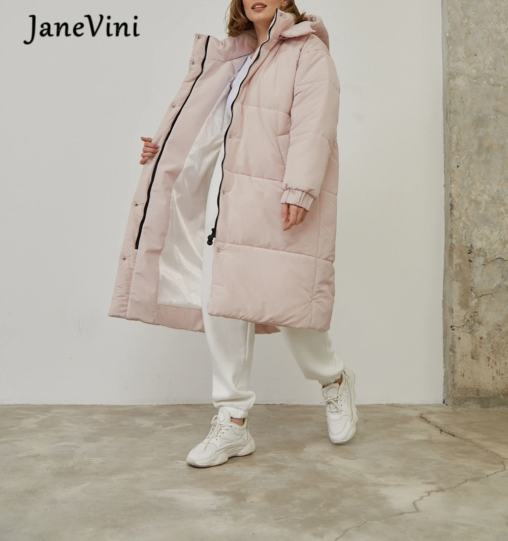JaneVini New Down Jacket Women Mid-length Hooded Loose Jackets Winter Warm Thick Coats Ropa Mujer Invierno Nueva Tendencia 2023