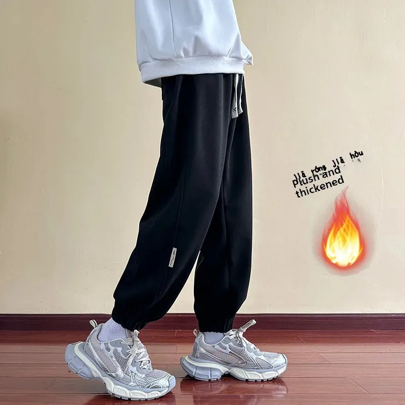 Осень/зима утепленные модные свободные мужские брюки на флисовой подкладке