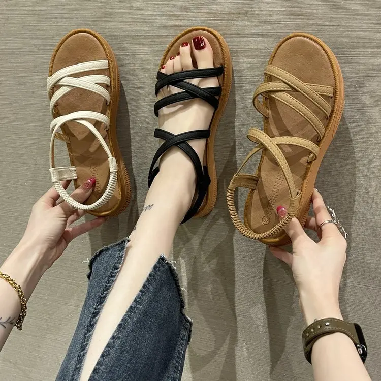 

2023 Women Sandals Summer Women's Shoes Classic Gladiator Beach Casual Flat Ladies Retro Pedal Sandals Women Sandals Shoes