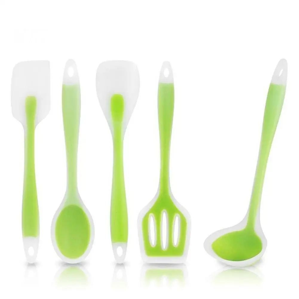 

5pcs Kitchen Utensils Set Food Grade Silicone Non-stick Anti-scald Cooking Spatula Spoon Kit With Hanging Hole for Steamer