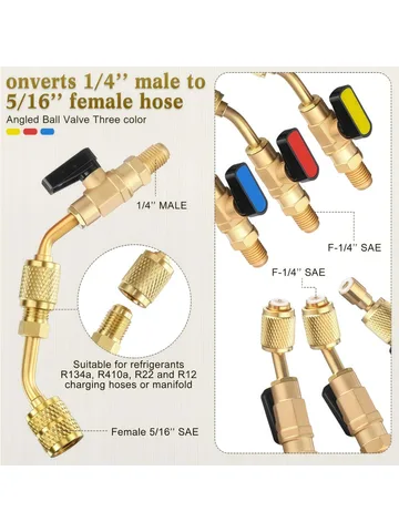 Адаптер шарового крана из трех частей, адаптер шарового крана с прямым стопором для заправочного шланга R22, поплавковый клапан для инструмента хладагента HVAC