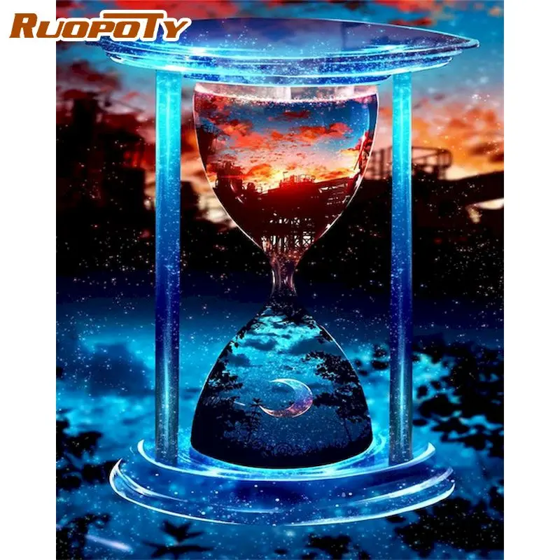 

RUOPOTY Paint By Number Abstract Landscape Drawing On Canvas Handpainted Art Gift Diy Pictures By Number Hourglass Kits Home Dec