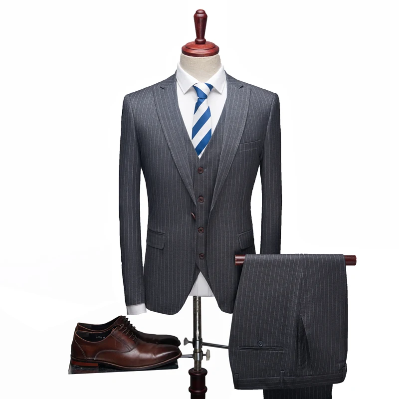 

[Jacket+Pants+Vest] Men's Stripe Suit Set Halloween Costume Elegant Men Wedding Suits Groom Peaky Blinders Cosplay Party Dresses