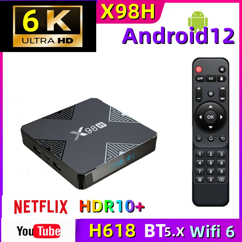 

2023 Newest X98H Allwinner H618 Cortex A53 Android 12 6k Smart TV BOX BT5.0 Wifi6 2.4G 5G 4K Youtube Media Player Set Top Box