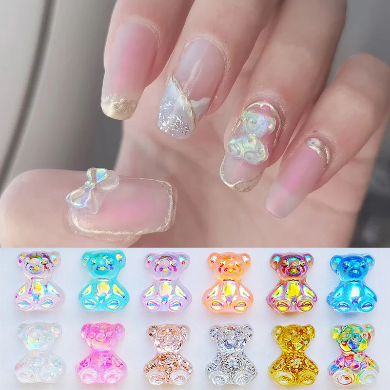 

6/10/50pcs Aurora Crystal Bear 3D Nail Art Decorations Resin Candy Color Bear Nail Art Rhinestone DIY Manicure Accessories