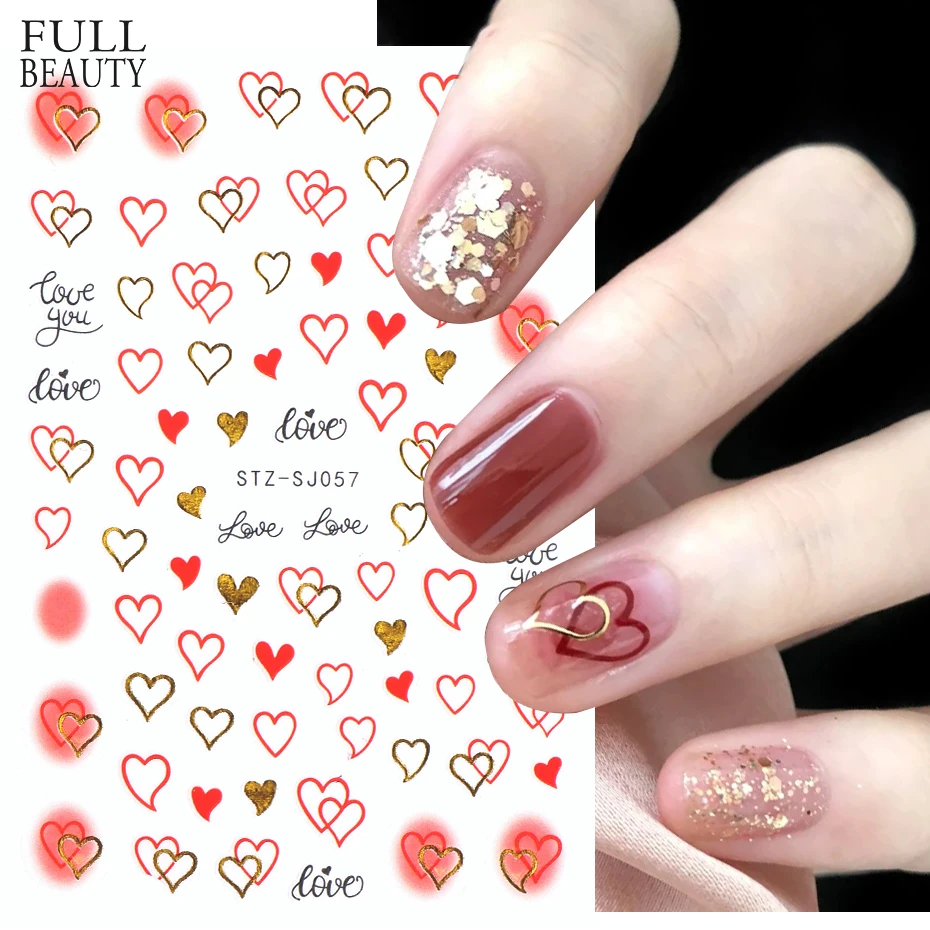 

Красные румяна наклейки для ногтей милый Золотое любовное сердце дизайн 3D розовый прозрачный милый слайдеры Весна День Святого Валентина украшение для маникюра