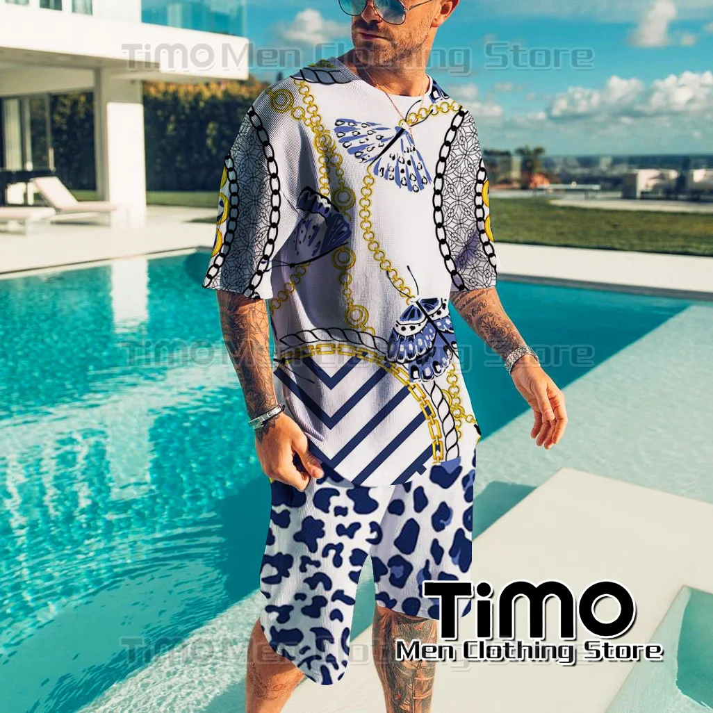 2023 New Summer Men's Sports Set Luxury T-shirt Shorts Set Street Casual Fashion Clothing Street Outdoor Jogging Men 2-piece Set