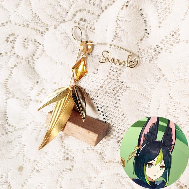 

Anime Genshin Impact Tighnari Earrings Take Photo Props Accessories Cosplay Costume Ear Clips Acrylic Copper Birthday Gifts