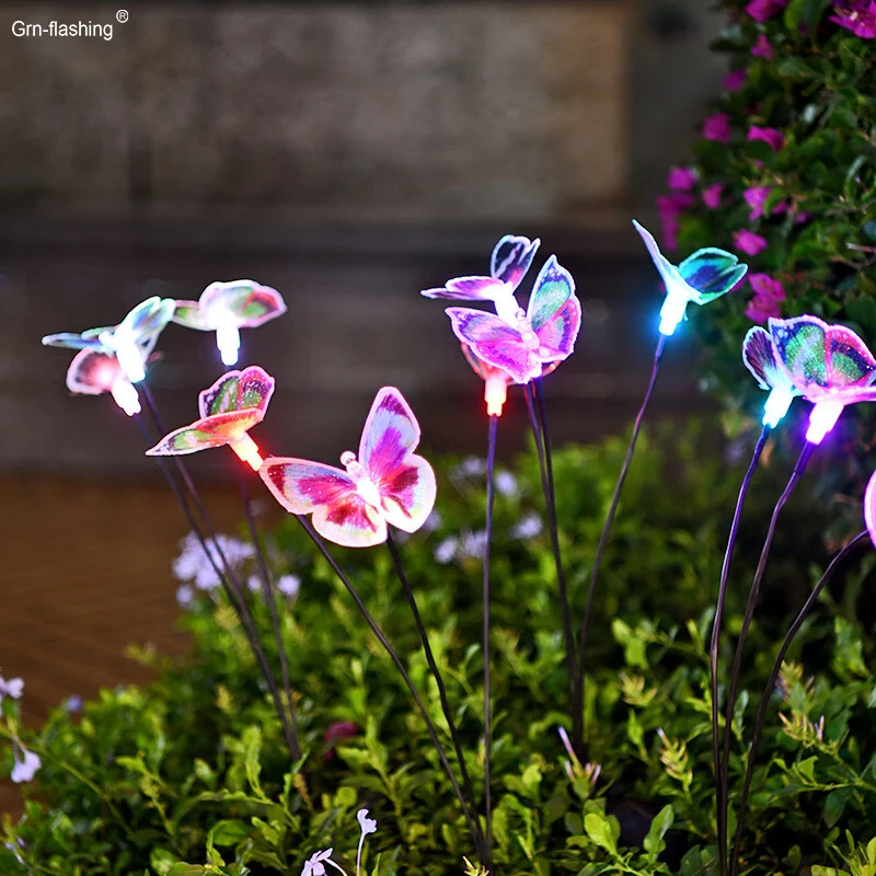 

3 Head Fiber Optic Butterfly Solar Lamp Outdoor Waterproof Garden Decorative Lamp Colorful Solar Powered Lawn Landscape Lights