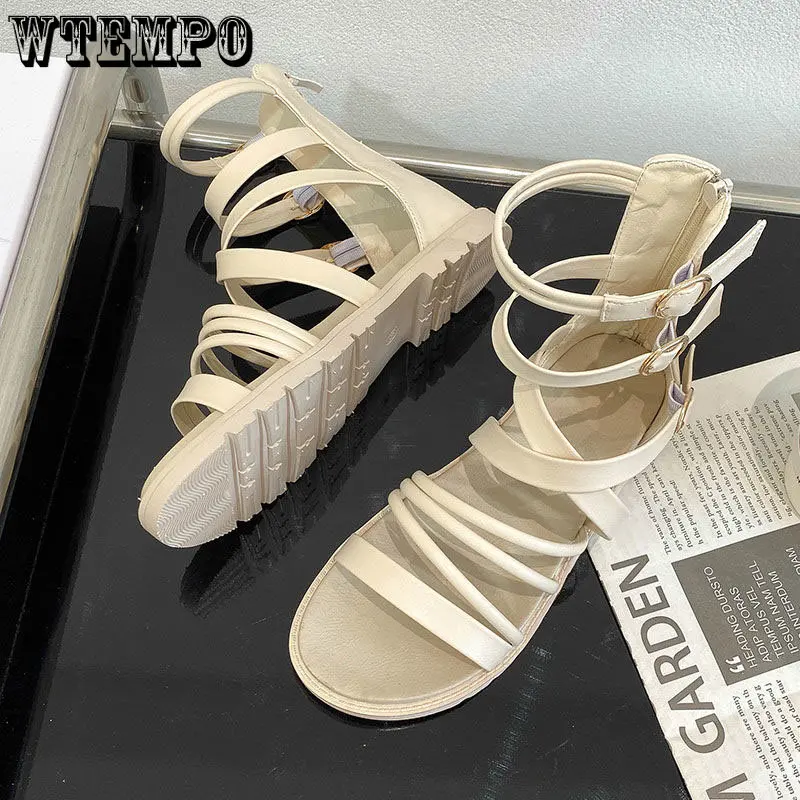 WTEMPO Casual Flats Platform Buckle Women Open Toe Sandals Fashion Summer Sport Thick Beach Women Shoes Rome Lace Up Wholesale
