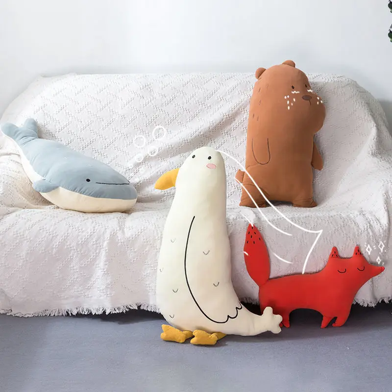 

50/80cm Bear/Fox/Whale/Seabird Stuffed Plush Toys Soft Forest Ocean Animal Plush Pillows Dolls Home Decor Kawaii Kids Girls Gif