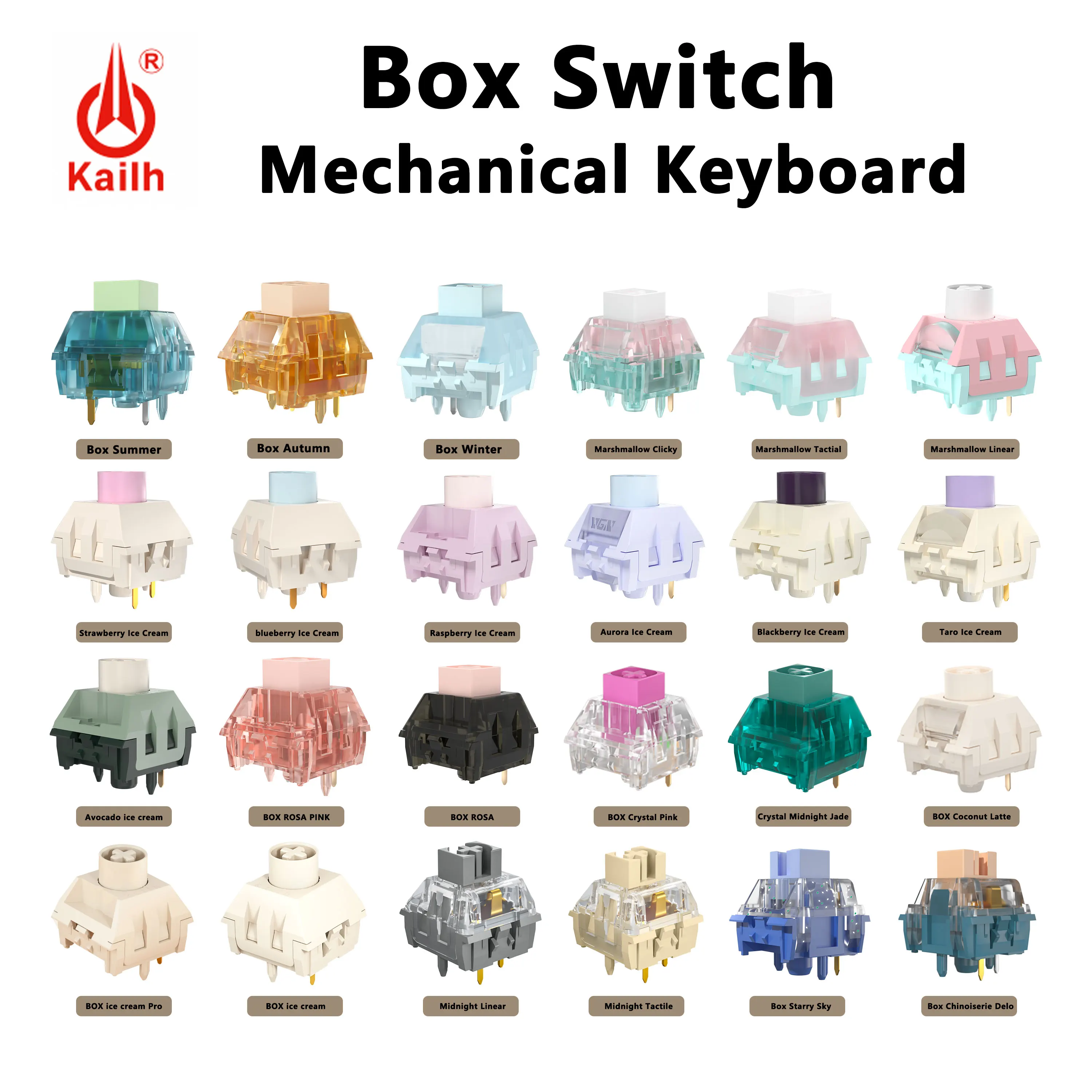 Kailh BOX Switch Ice Cream Pro Crystal Rose DIY Clicky Tactile Linear Silent MX Switches For Mechanical Keyboard GMK67 GK61 K500