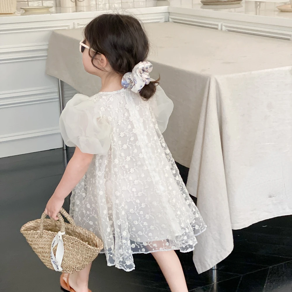 

Детское Сетчатое платье принцессы, с коротким рукавом-фонариком