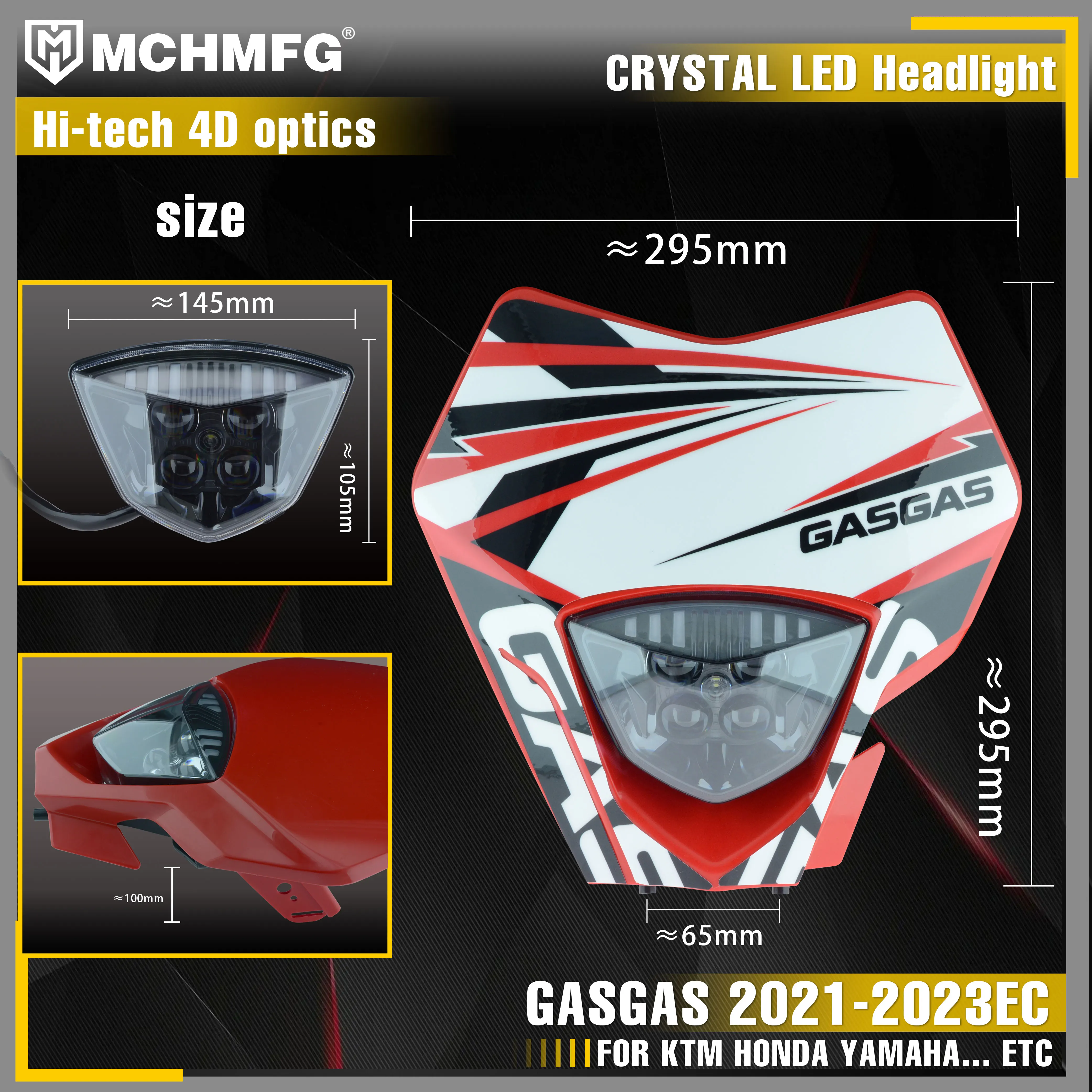 Светодиодная фара MCHMFG для мотоцикла Хрустальная GASGAS 2021-2023 EC 2021 2022 2023 Enduro |