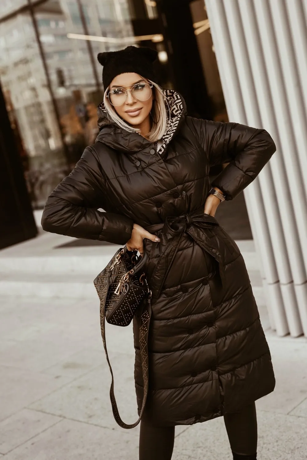 Autumn and winter 2022 printed hooded cotton dress women's long coat fashionable commuting style