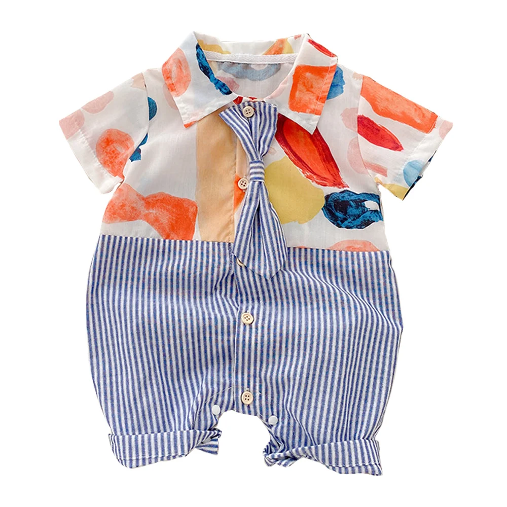 

Комбинезон для маленьких мальчиков, хлопковая одежда в полоску с отложным воротником для новорожденных мальчиков