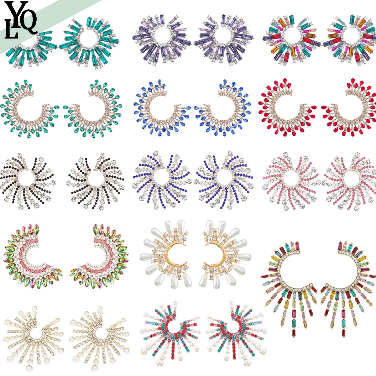 

New Vintage Hollow Round Crystal Drop Dangle Earrings Trend Statement Rhinestone Ear Ring for Women Fashion Colorful Jewelry