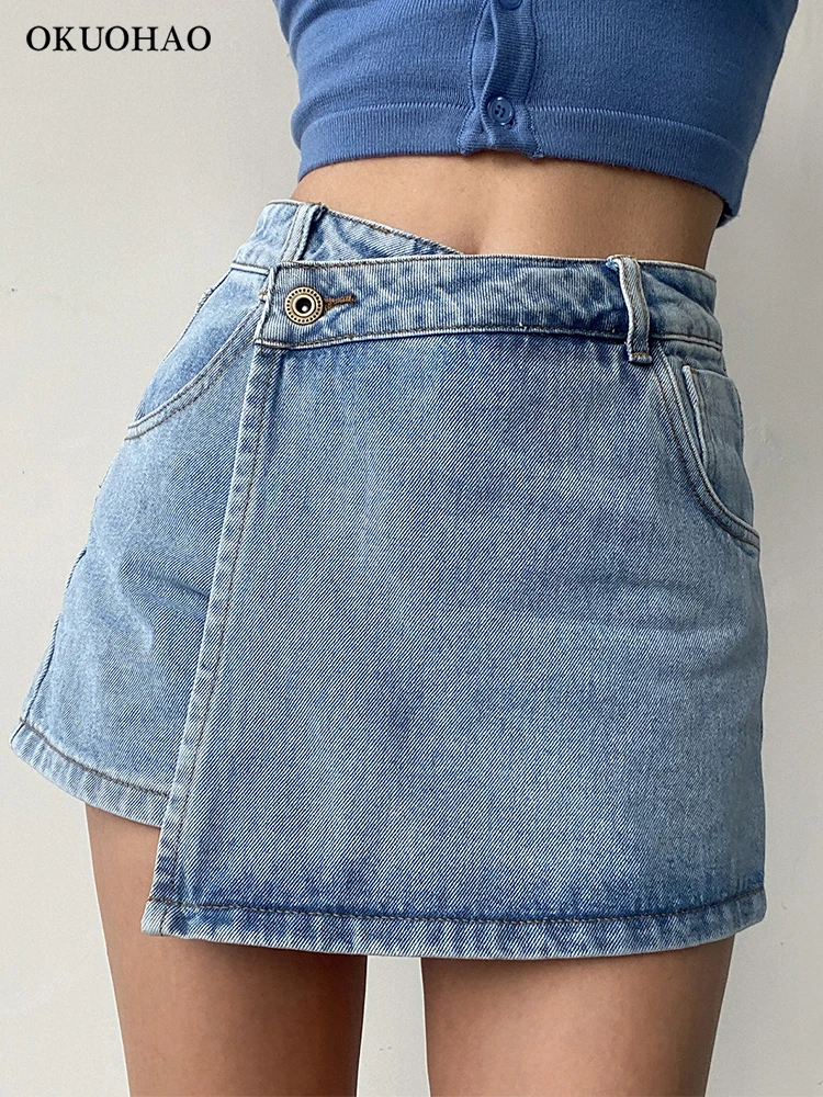 

Women Casual Mid Waist Denim Skirt Frayed A-Line Denim Short Skirt Summer Slim Y2k Pack Hip Jean Short Skirt Fashion Baggy Pants