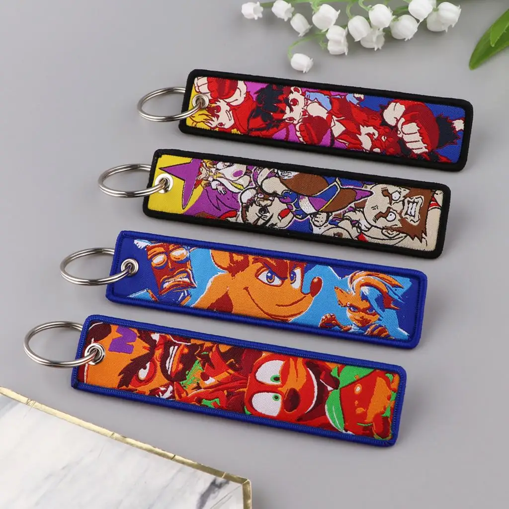 

Sutorīto Faitā Embroidered Cool Car Keychains for Men Keyring Japanese Anime keys Tag Women Man Fashion Accessories Jewelry Gift