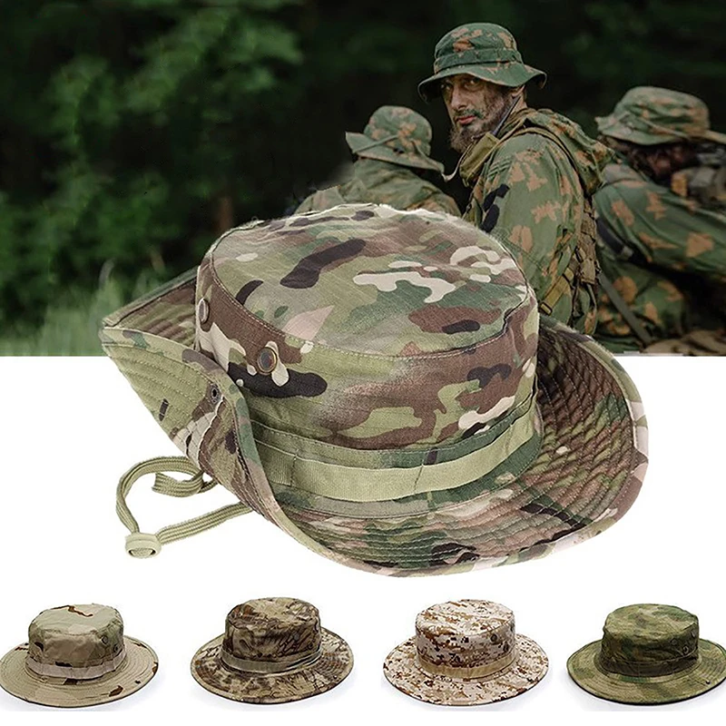 

Tactical Camouflage Cap Military Hat Army Caps Men Women Outdoor Sports Sun Boonie Bucket Fishing Hiking Hunting Climbing Hats