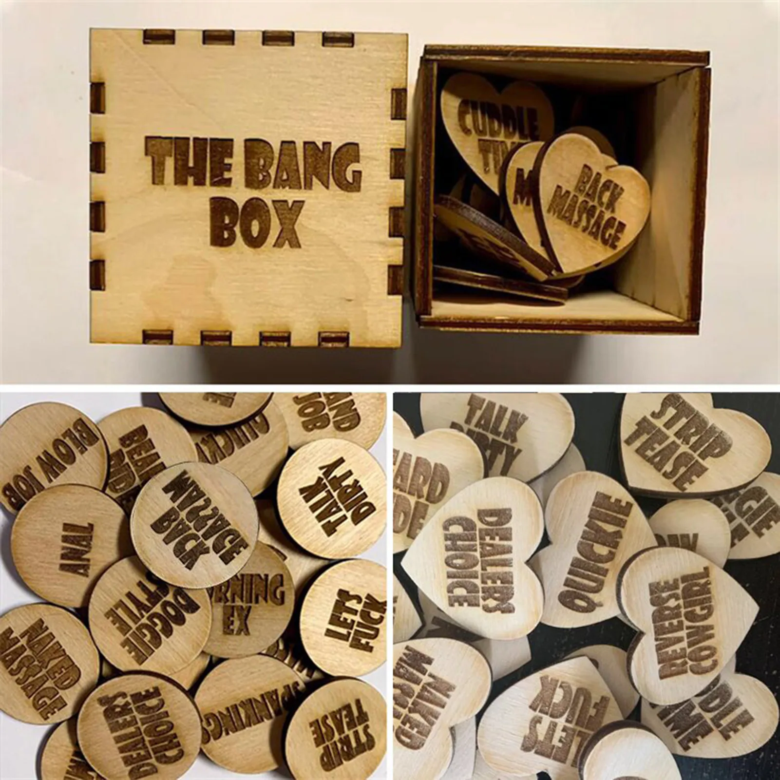 Set - Romantic Night Sex Tokens Games For Couple Wife Husband Diy Wooden Box Holidays Gifts