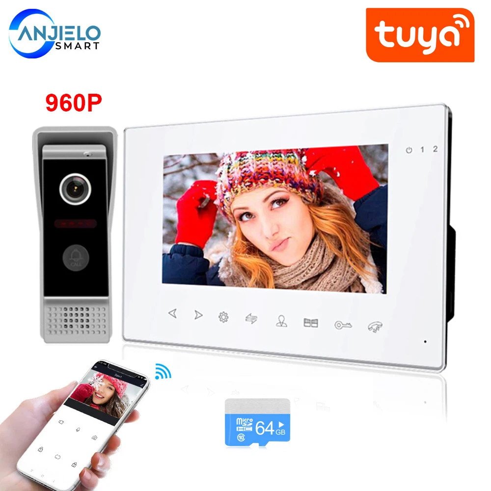 

Tuya App Smart Home Проводная 7-дюймовая система видеодомофона 2 способа разговора Поддержка пароля Разблокировка RFID-карты для контроля доступа к до...