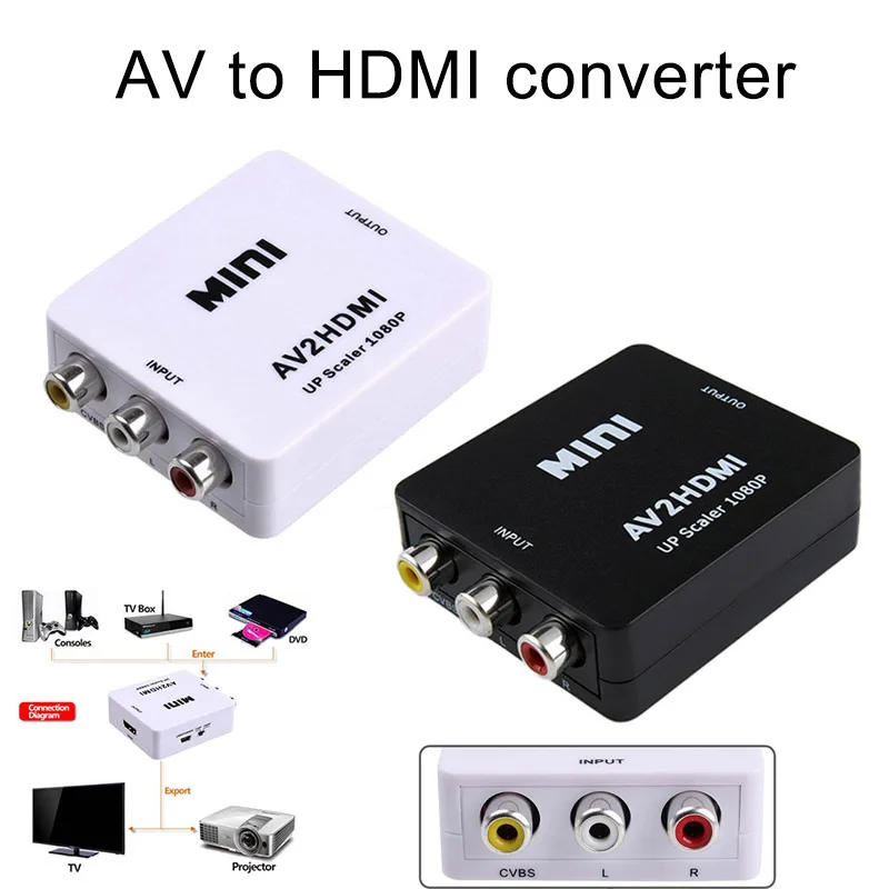 

Мини-преобразователь AV-HDMI AV2HDMI RCA CVBS к HDMI адаптер для HD ТВ DVD видео преобразователь коробка Аксессуары Распродажа