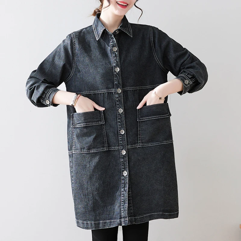 

SuperAen 2023 осень новая джинсовая рубашка Женская мода корейский стиль Повседневная Свободная куртка и пальто
