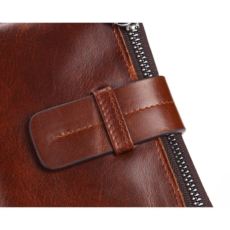 Retro fashion first layer cowhide zipper short coin purse simple casual natural genuine leather Multiple card slots wallet men