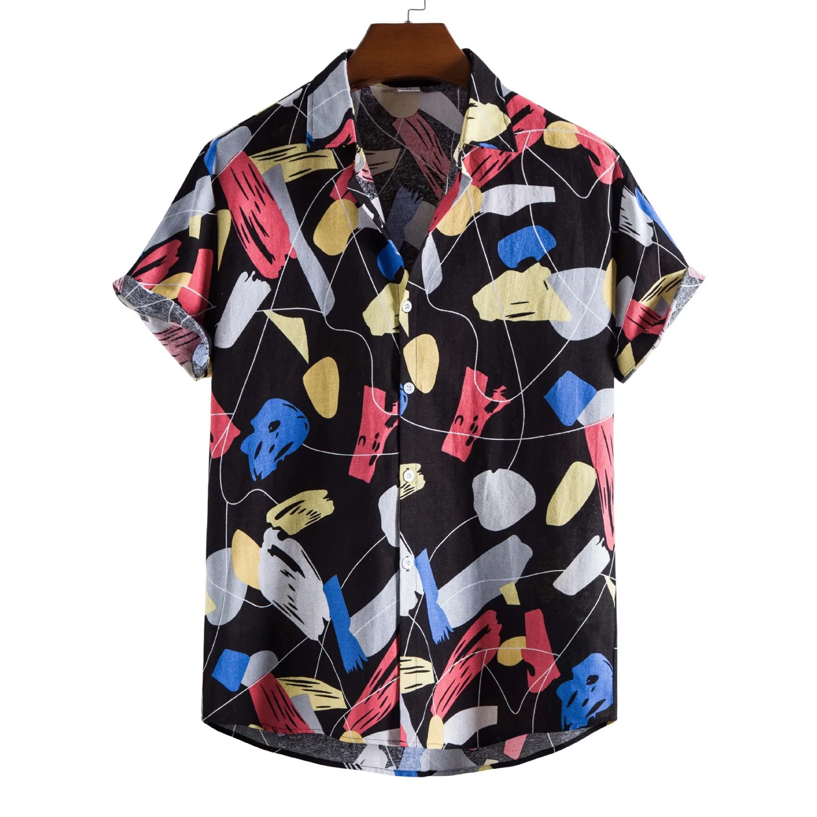 

Workout Tops T Shirts Men Fashion Top Shirts Button Down Printed Blouse Casual Men White T Shirt Mens Button up Long Sleeve