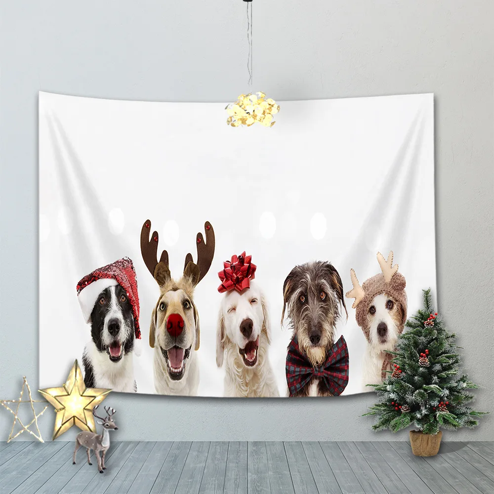 

Tapestry Dog Cat Cute Decoration for Bedroom High-end Tapestry Fabric White Blue Background Happy Animal Kawaii Wall Decor