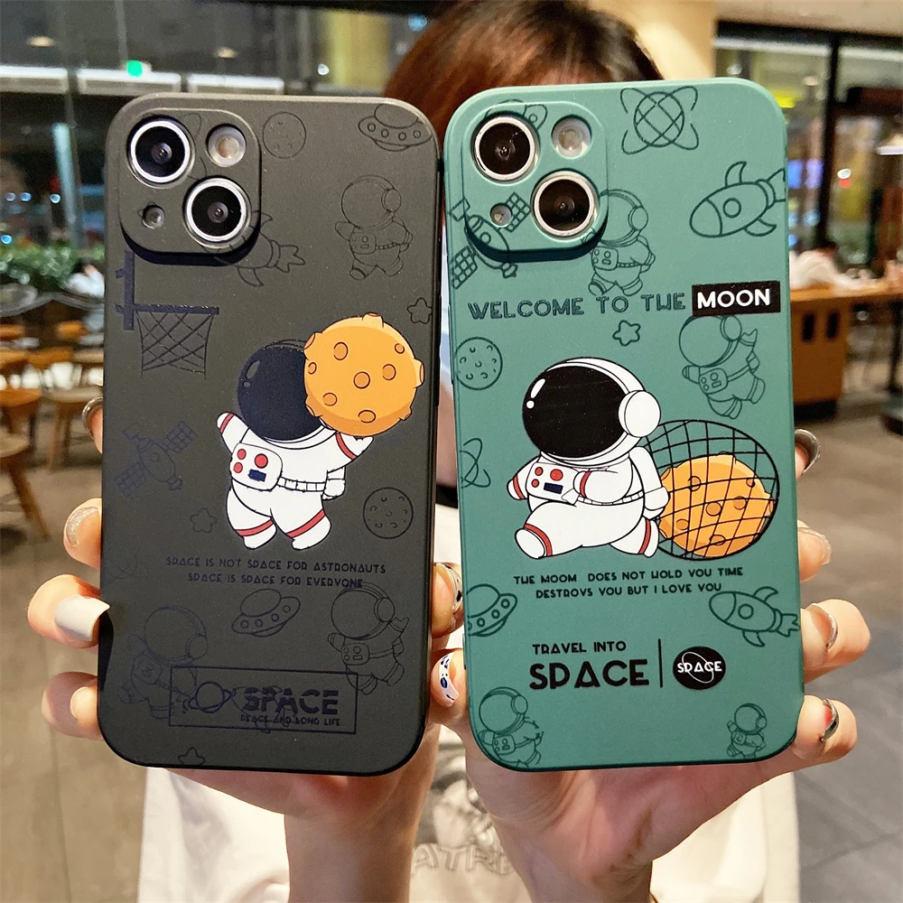 

Cartoon Astronaut Basketball Phone Case For iPhone 14 13 12 11 Pro MAX X XS XR 6 6S 7 8 Plus Cute Soft Silicone Shockproof Cover