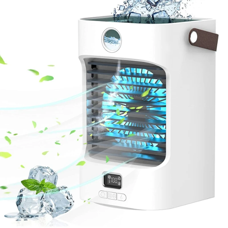 

Портативный кондиционер, миниатюрный персональный настольный вентилятор, 3 скорости ветра, 7 цветов, ночсветильник, увлажнитель воздуха с р...